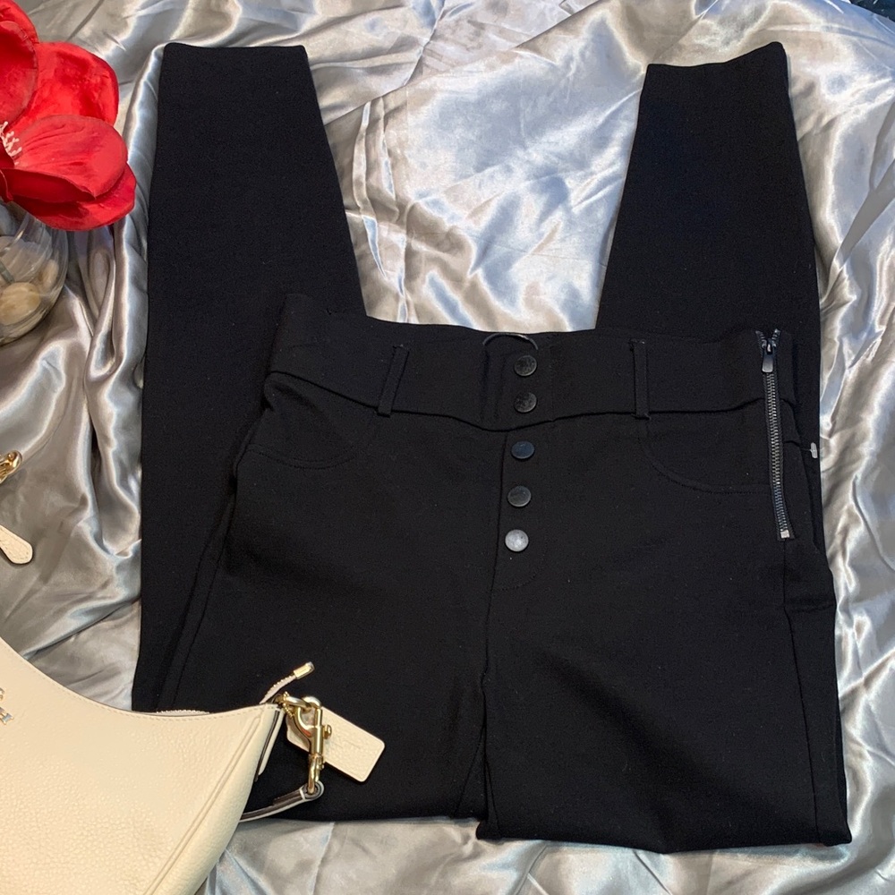 🌹Zara TRAFULAC Black High-Waist Button-Front Leggings Collection Pants •